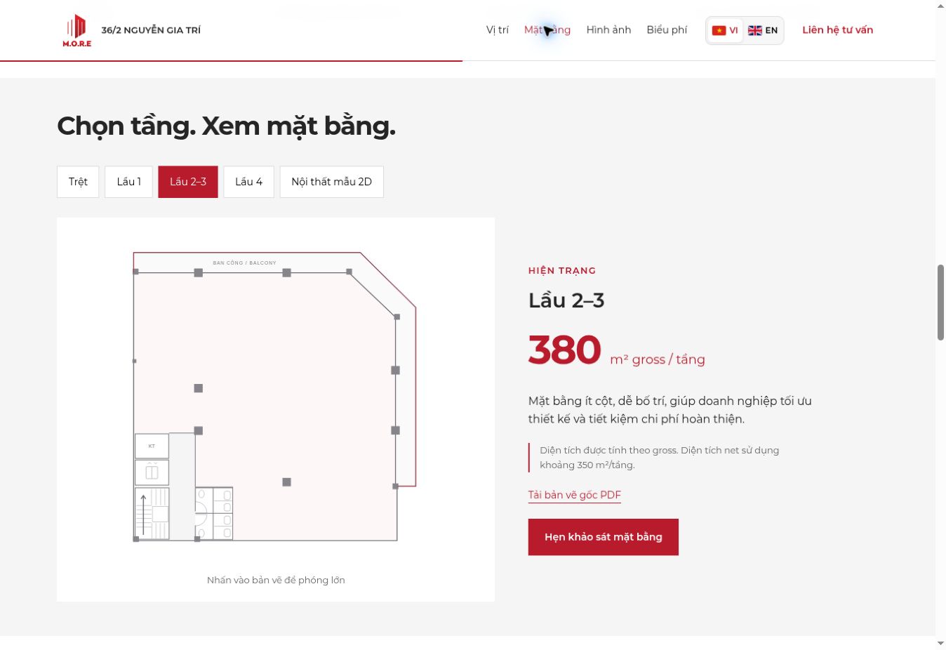 Giao diện chọn tầng và xem bản vẽ mặt bằng trong saleskit